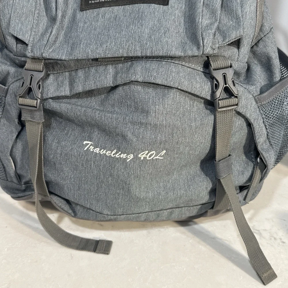 Hiking Backpack 40L Mountaintop Outdoor Adventure Traveling Gray  w Rain Cover